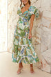 Camilladress Twist Front Puff Sleeves Ruffle Tiered Printed Maxi Dress