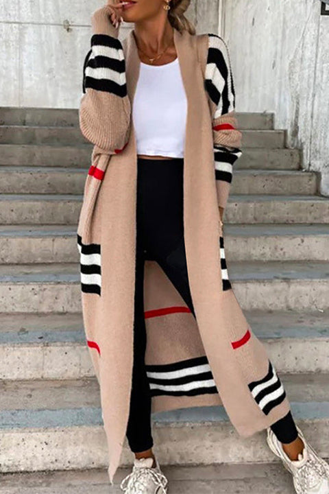 Camilladress Open Front Color Block Striped Splice Long Sweater Cardigan