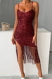 Camilladress V Neck Slit Tassel Sequin Bodycon Cami Dress