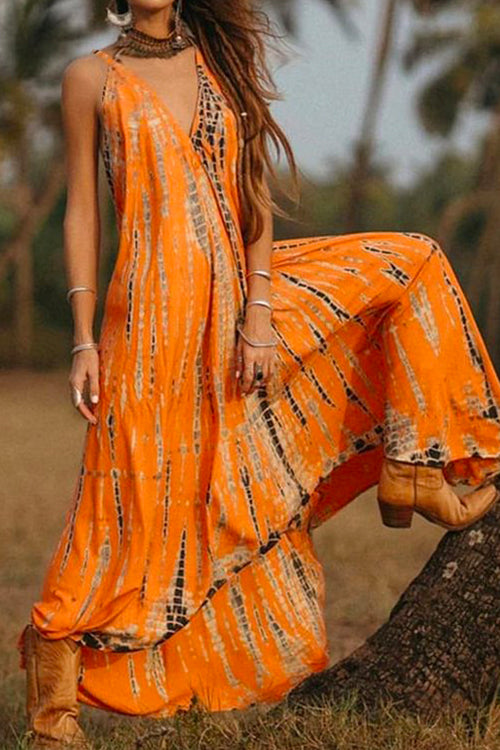 Camilladress Bohemia V Neck Printed Maxi Cami Dress