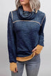 Camilladress Casual Cowl Neck Color Block Pullover with Thumb Hole