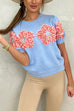 Camilladress Crewneck Short Sleeves 3D Flower Sweater Top