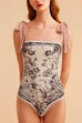 Camilladress Bow Shoulder Floral Print One-piece Swimsuit