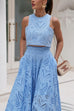 Camilladress Lace Hollow Out Crewneck Crop Tank Top High Waist Maxi Swing Skirt Set