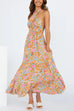 Camilladress Criss Cross Halter Backless Cut Out Slit Floral Maxi Dress