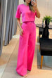 Camilladress Crewneck Short Sleeve Crop Top Wide Leg Palazzo Pants Outfits Set