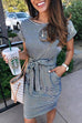 Camilladress Short Sleeve Tie Waist Pockets Striped Dress