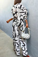 Camilladress Lapel Long Sleeves Blouse Shirt High Waist Wide Leg Pants Printed Set