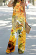 Camilladress Criss Cross Halter Sleeveless Top Wide Leg Pants Printed Vacation Set