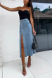 Camilladress Button Down Slit Midi Denim Skirt