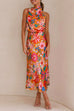 Camilladress Tie Back Halter Sleeveless Waisted Maxi Floral Dress