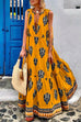 Camilladress Tassle Deep V Neck Sleeveless Printed Maxi Swing Holiday Dress