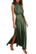 Camilladress Sleeveless Mockneck Side Split Maxi Satin Dress