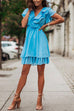 Camilladress V Neck Ruffle Trim Waisted A-line Chiffon Dress