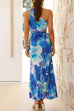 Camilladress One Shoulder Sleeveless Cut Out Printed Swing Maxi Dress