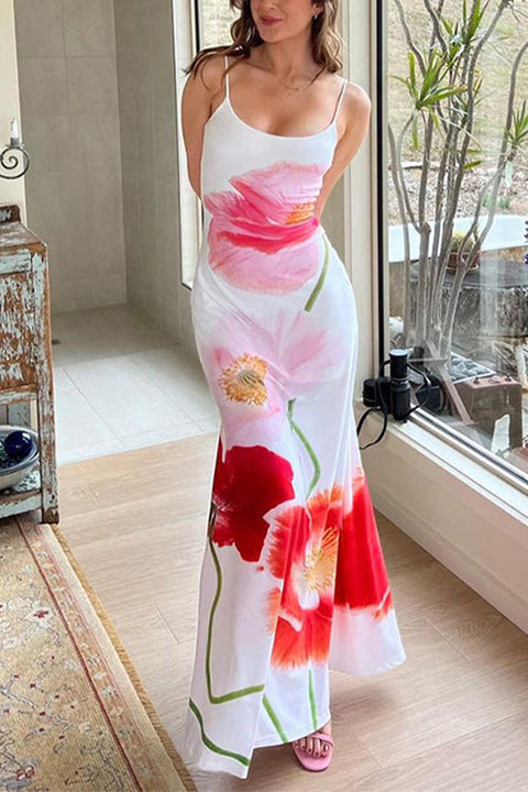 Camilladress Spaghetti Strap Backless Floral Print Maxi Vacation Dress