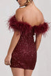 Camilladress Off Shoulder Feather Trim Sequin Mini Party Dress