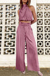 Camilladress Mockneck Sleeveless Crop Top Tie Waist Wide Leg Pants Set