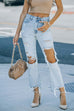 Camilladress Raw Hem Ripped Hole Cropped Jeans