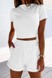 Camilladress Short Sleeve Crop Top Elastic Waist Rolled Hem Shorts Set