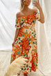 Off Shoulder Belted Ruffle Swing Printed Maxi Dress