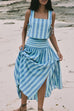 Camilladress Striped Square Collar Crop Tank Top and Slit Maxi Skirt Set