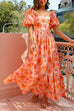 Camilladress Square Neck Puff Sleeves Floral Print Ruffle Maxi Dress