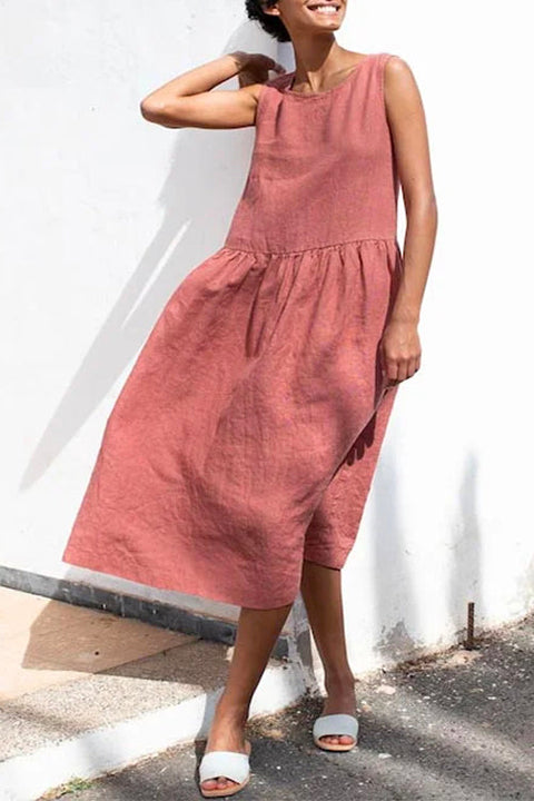 Camilladress Solid Sleeveless Cotton Linen Midi Sundress