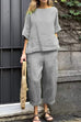 Camilladress Cotton Linen Half Sleeves Pullover Top Wide Leg Tapered Pants Set