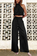 Camilladress Mockneck Sleeveless Crop Top Tie Waist Wide Leg Pants Set