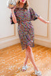 Flare Sleeves Waisted Tulip Colorful Sequin Party Dress