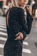 Camilladress Long Sleeves Back Cut Out Sequin Midi Dress