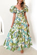 Camilladress Twist Front Puff Sleeves Ruffle Tiered Printed Maxi Dress