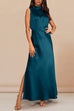 Camilladress Sleeveless Mockneck Side Split Maxi Satin Dress