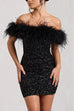 Camilladress Off Shoulder Feather Trim Sequin Mini Party Dress