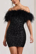 Camilladress Off Shoulder Feather Trim Sequin Mini Party Dress