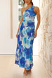 Camilladress One Shoulder Sleeveless Cut Out Printed Swing Maxi Dress