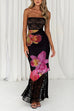 Camilladress Strapless Lace Splice Floral Print Maxi Dress