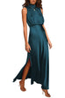 Camilladress Sleeveless Mockneck Side Split Maxi Satin Dress