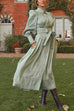 Vintage Puff Sleeves Tie Waist Button Up Maxi Shirt Dress