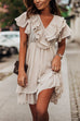 Camilladress V Neck Ruffle Trim Waisted A-line Chiffon Dress