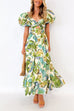 Camilladress Twist Front Puff Sleeves Ruffle Tiered Printed Maxi Dress