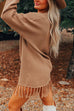 Lapel V Neck Tassel Knit Sweater Mini Dress