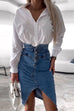 Camilladress High Waist Slit Front Knee Length Denim Skirt