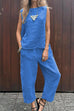 Camilladress Casual Sleeveless Pullover Top Wide Leg Pants Cotton Linen Set