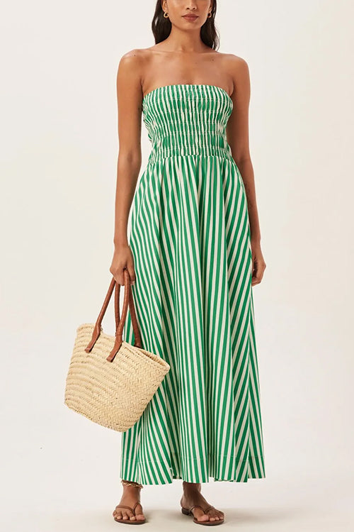 Camilladress Strapless Smocked Tube Striped Maxi Dress