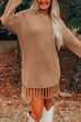 Lapel V Neck Tassel Knit Sweater Mini Dress