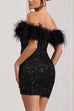 Camilladress Off Shoulder Feather Trim Sequin Mini Party Dress