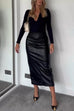 Camilladress High Waist Back Slit Splice Faux Leather Maxi Skirt