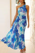 Camilladress One Shoulder Sleeveless Cut Out Printed Swing Maxi Dress